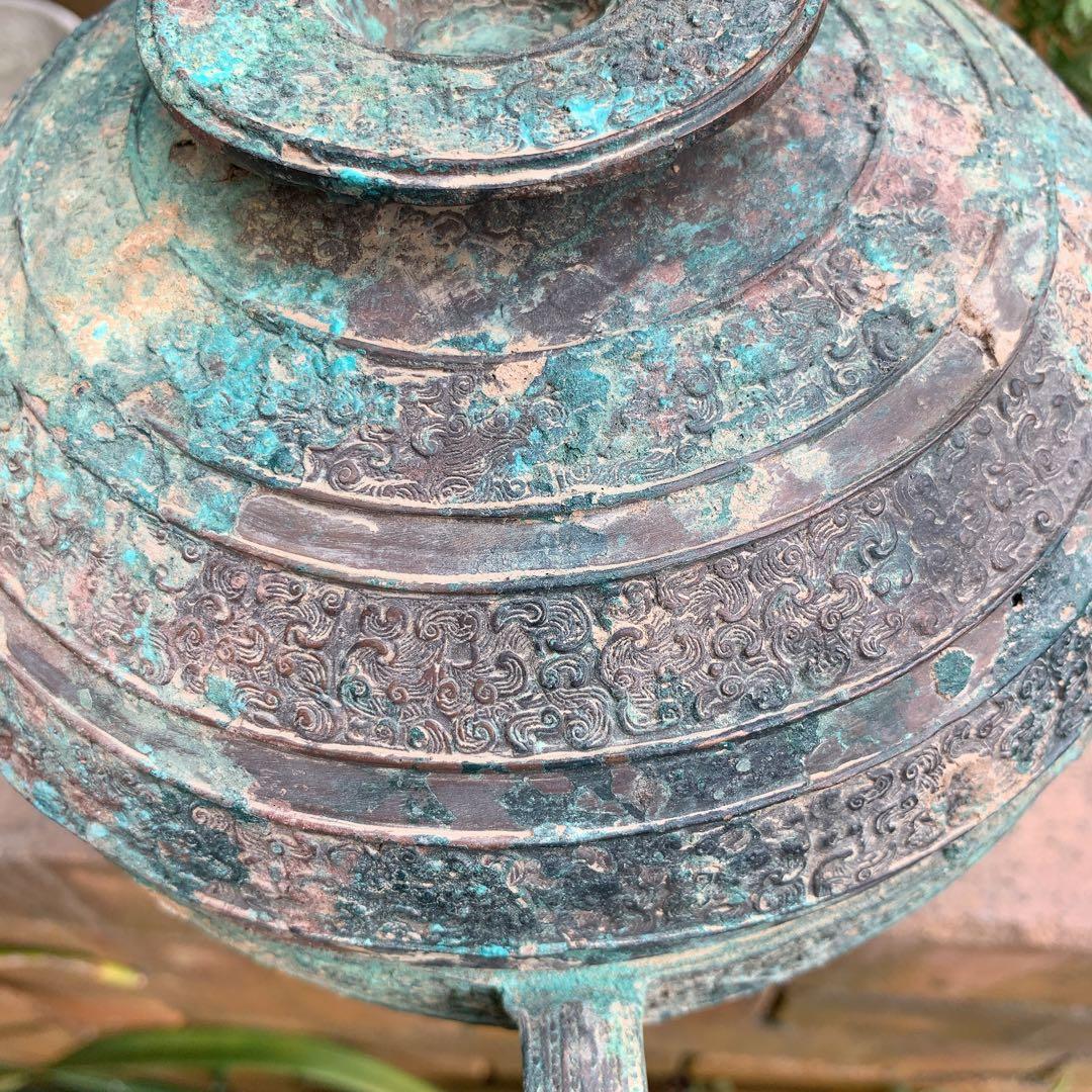 青銅器 春秋戦国時代 食器 蓋付き 青銅蟠螭紋豆 骨董品 中国 古美術