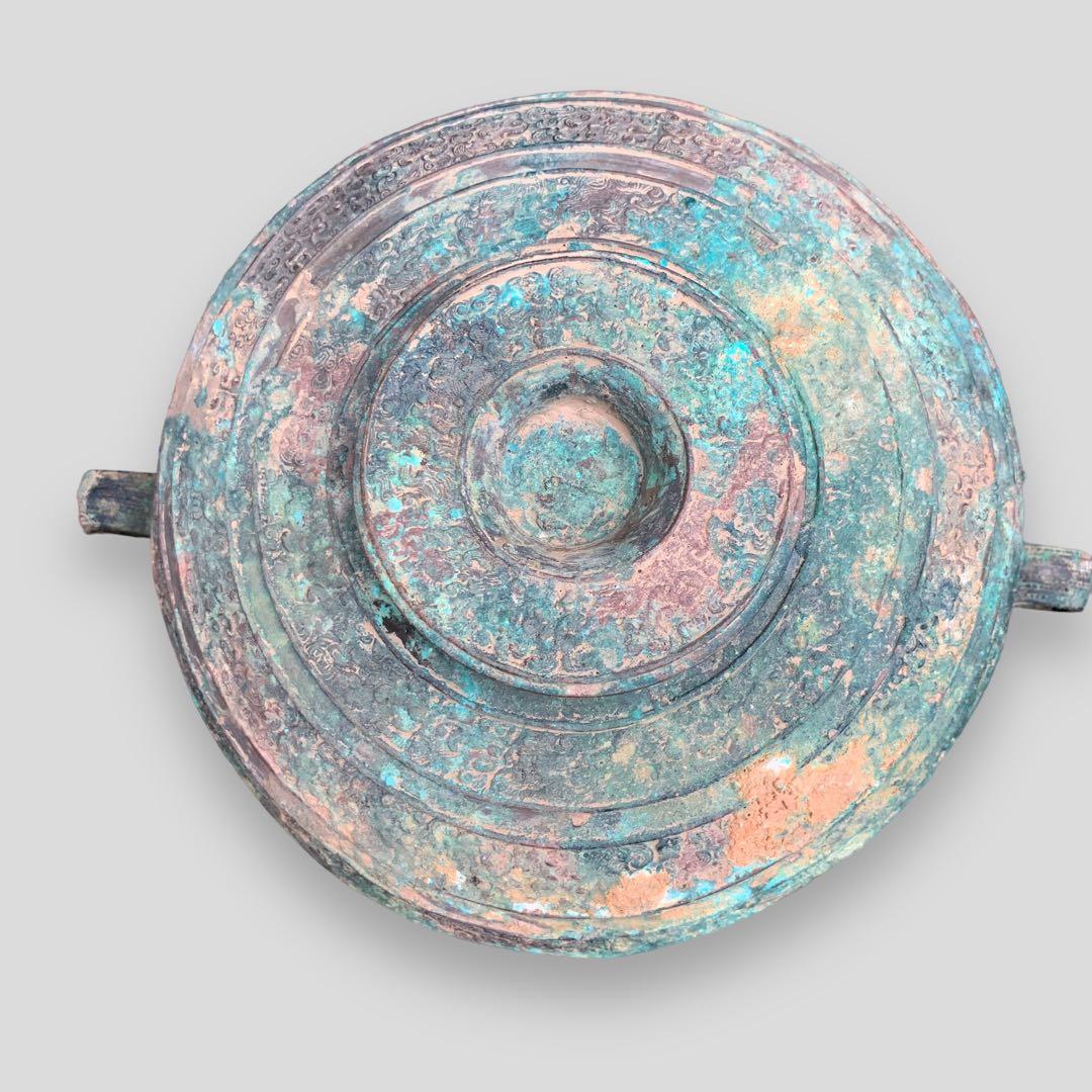 青銅器 春秋戦国時代 食器 蓋付き 青銅蟠螭紋豆 骨董品 中国 古美術