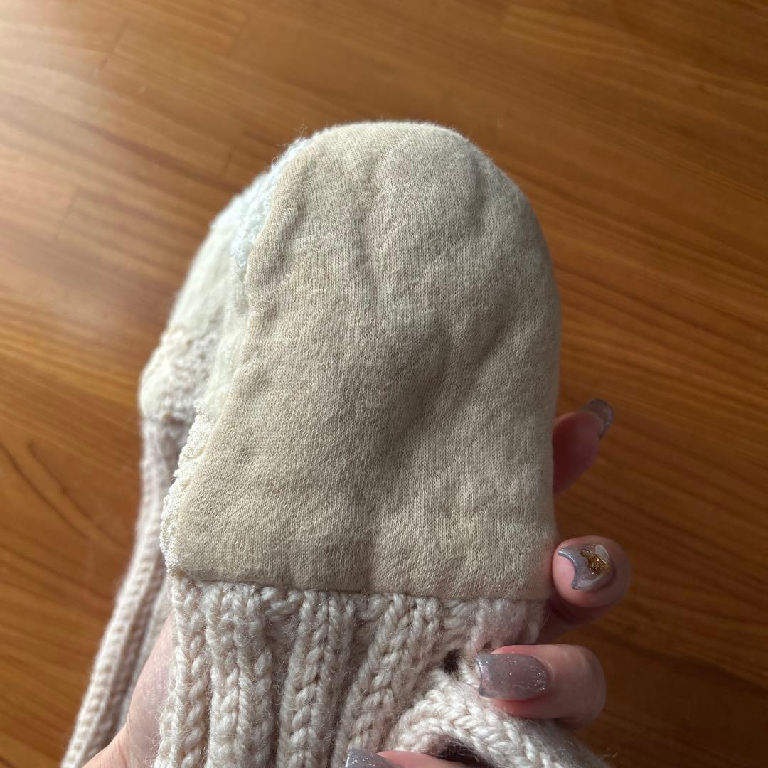 ベージュ系　ニットミトン フリース裏地付き ハンドメイド作家