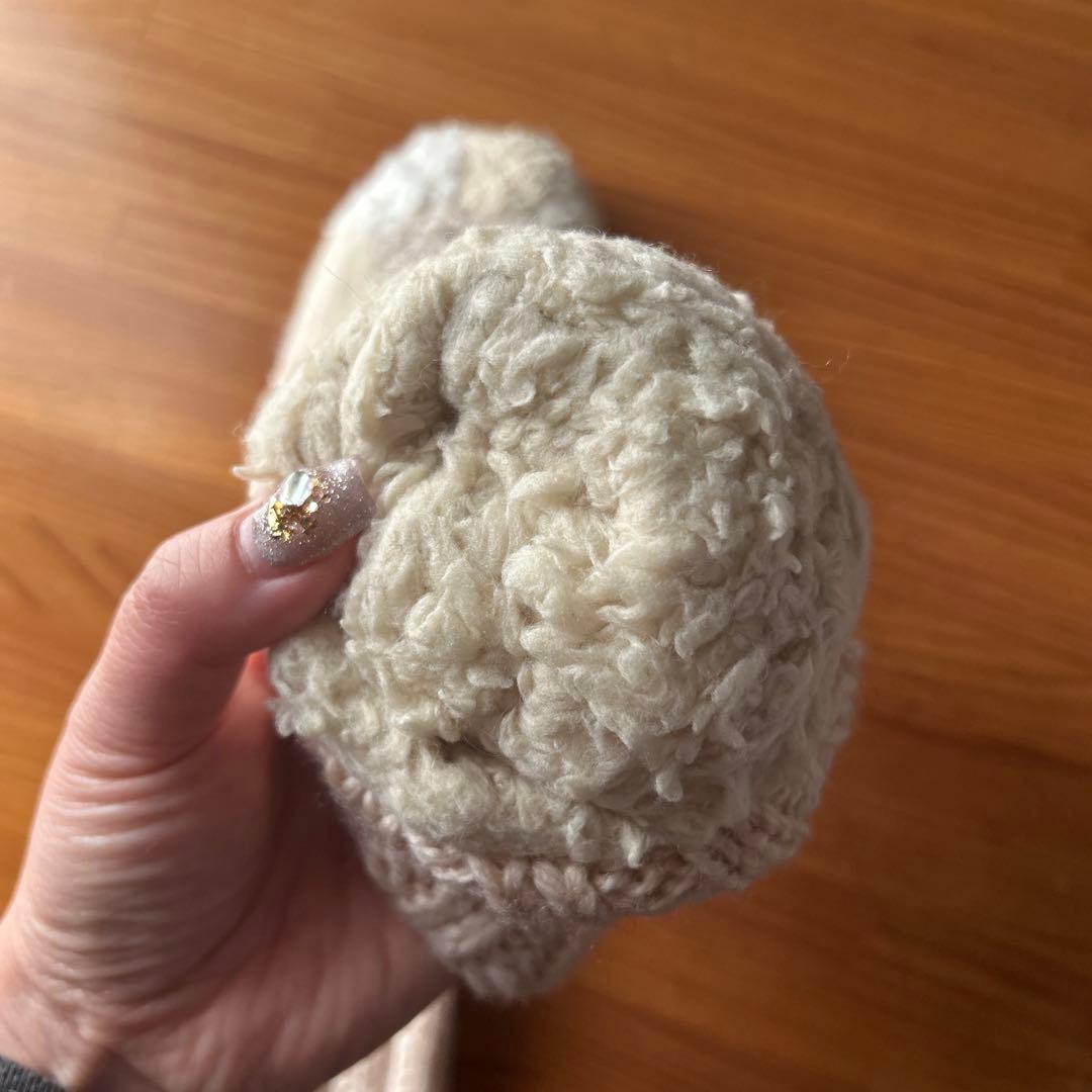 ベージュ系　ニットミトン フリース裏地付き ハンドメイド作家