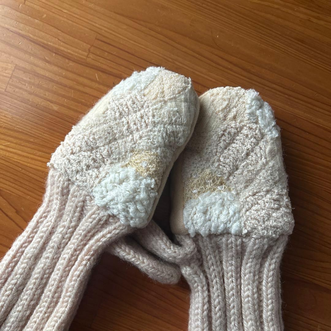 ベージュ系　ニットミトン フリース裏地付き ハンドメイド作家
