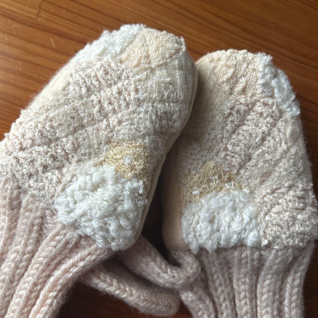 ベージュ系　ニットミトン フリース裏地付き ハンドメイド作家