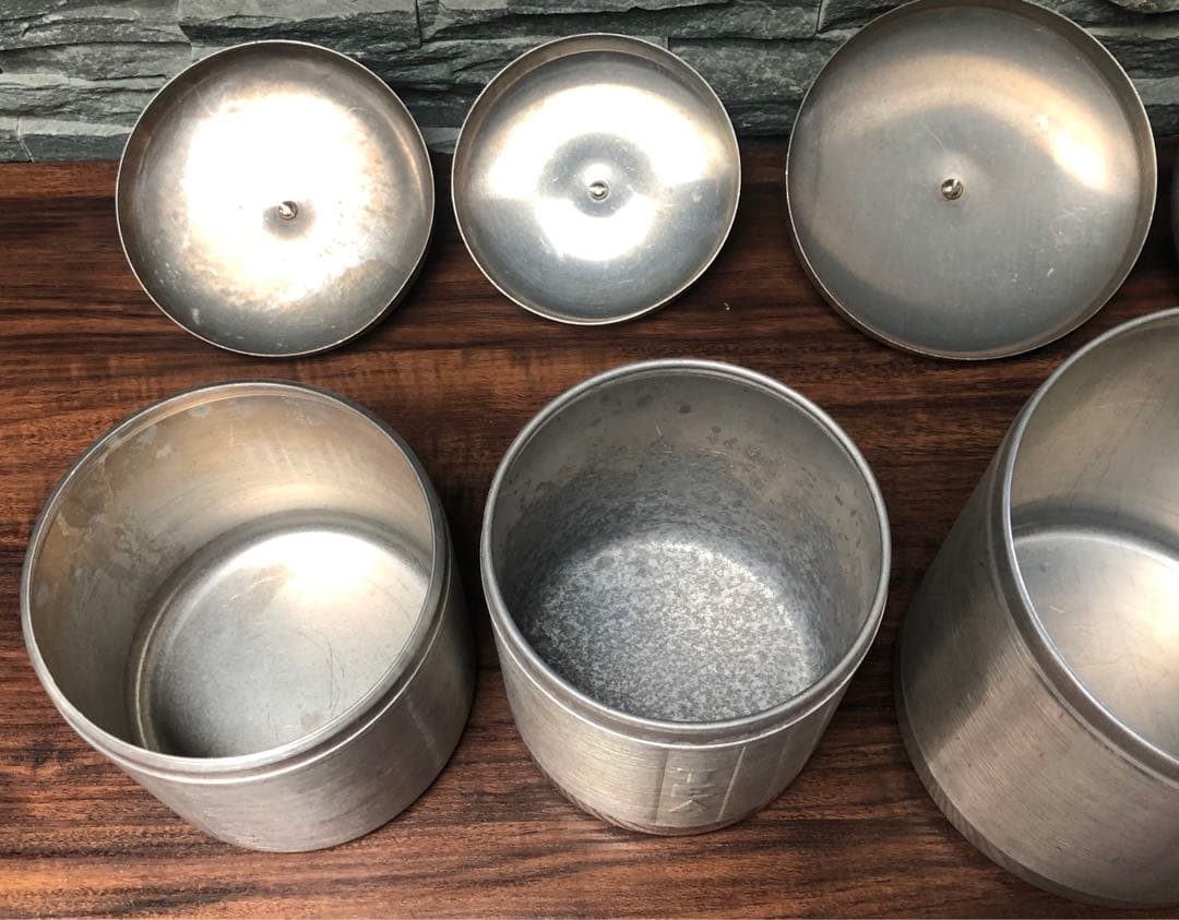 アメリカンヴィンテージ★無骨なアルミ製キャニスター4個セット★男前キッチンに最適