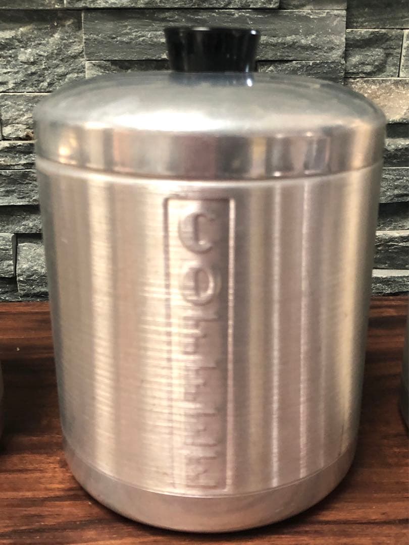 アメリカンヴィンテージ★無骨なアルミ製キャニスター4個セット★男前キッチンに最適