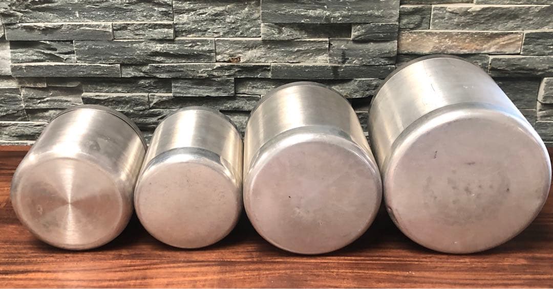 アメリカンヴィンテージ★無骨なアルミ製キャニスター4個セット★男前キッチンに最適