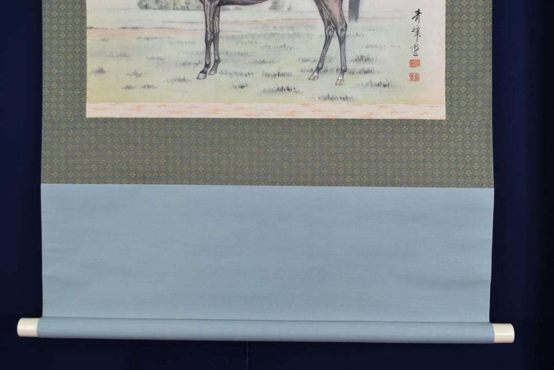 青峰/馬図/掛軸☆宝船☆AB-327