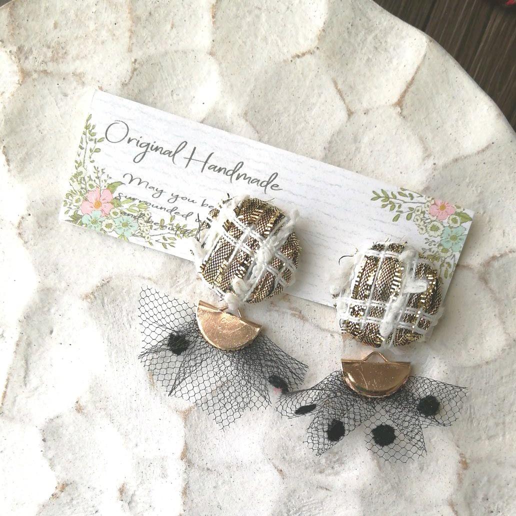 新作　シャネル御用達　リントン社　ツイード　フリンジ　ピアス　イヤリング　レース