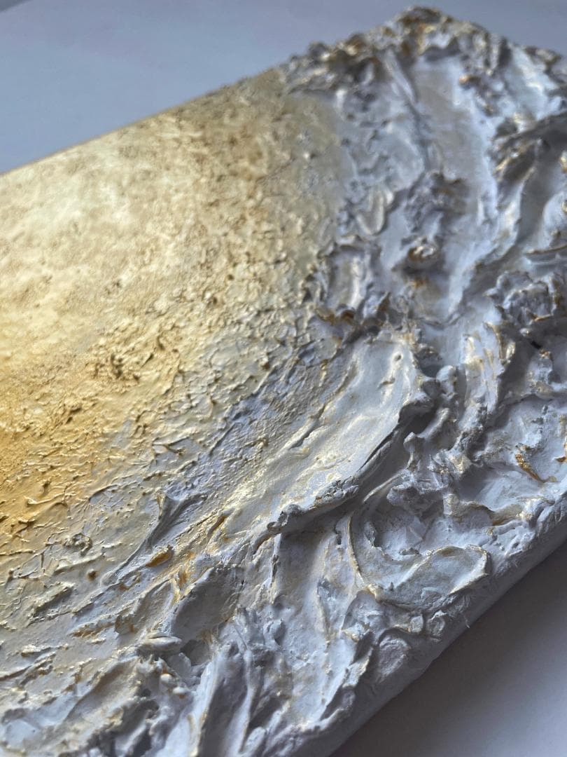 金と白 立体抽象画 ｜F4｜絵画　テクスチャーアート
