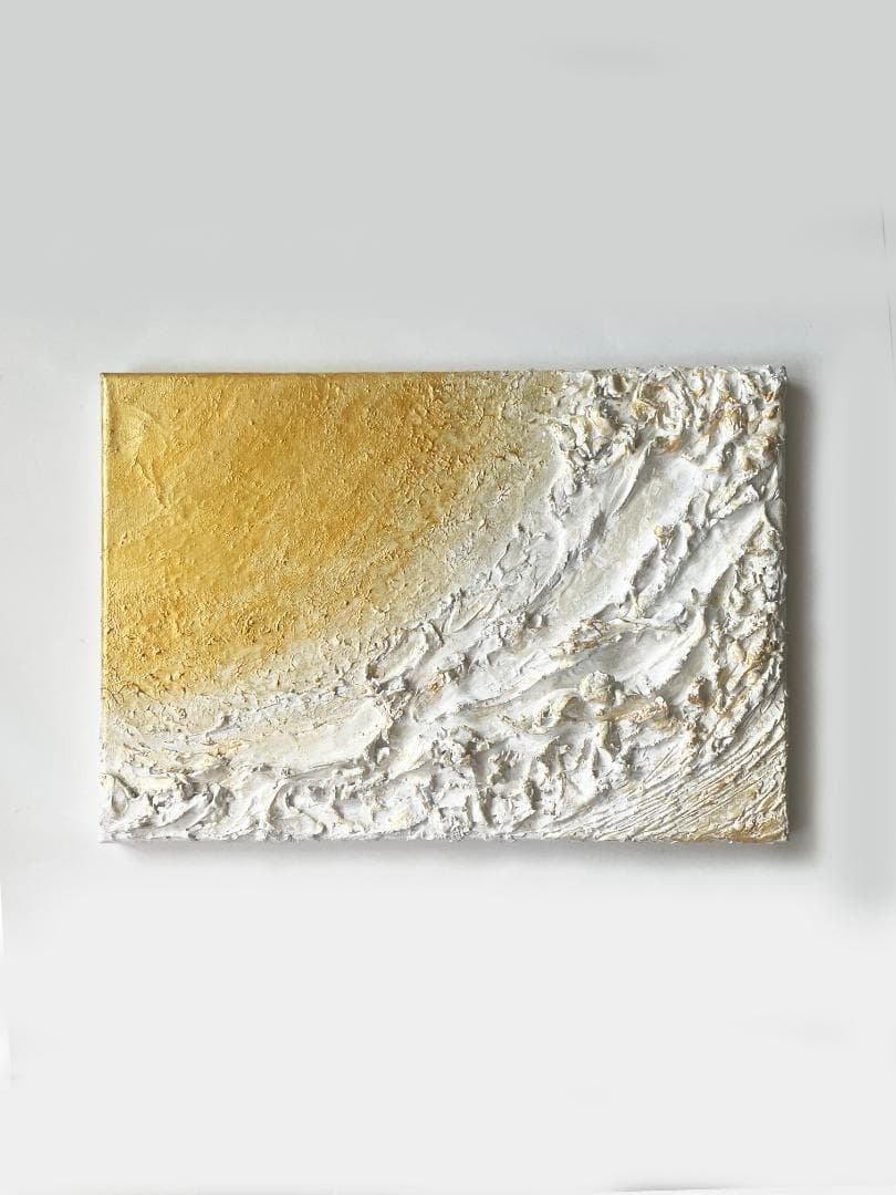 金と白 立体抽象画 ｜F4｜絵画　テクスチャーアート