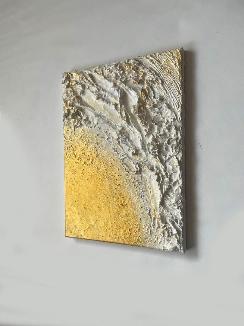 金と白 立体抽象画 ｜F4｜絵画　テクスチャーアート