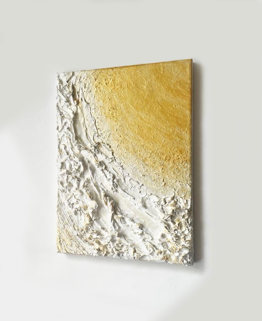 金と白 立体抽象画 ｜F4｜絵画　テクスチャーアート