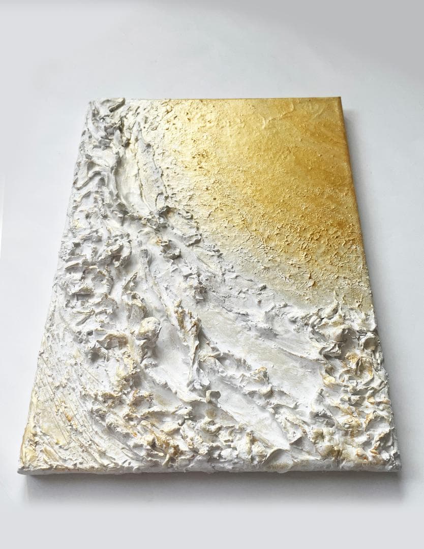 金と白 立体抽象画 ｜F4｜絵画　テクスチャーアート