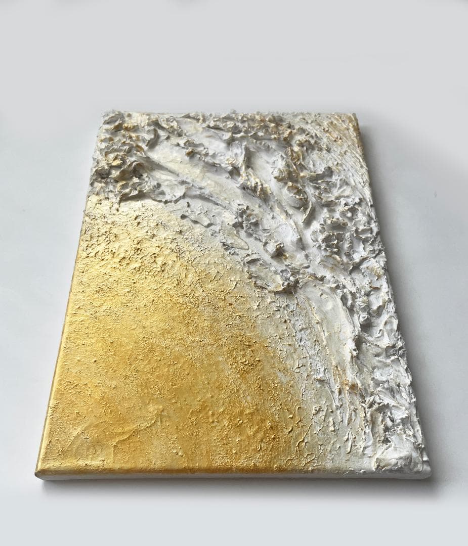 金と白 立体抽象画 ｜F4｜絵画　テクスチャーアート