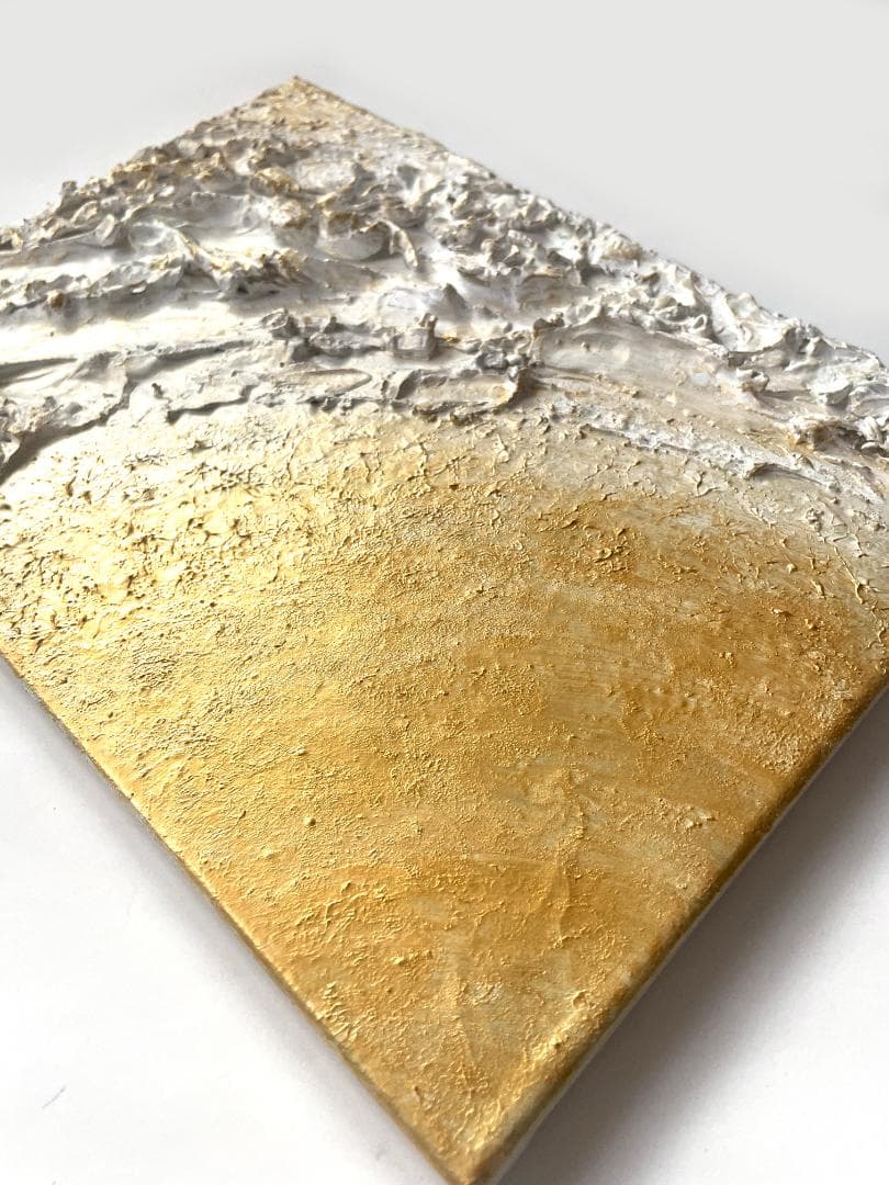 金と白 立体抽象画 ｜F4｜絵画　テクスチャーアート