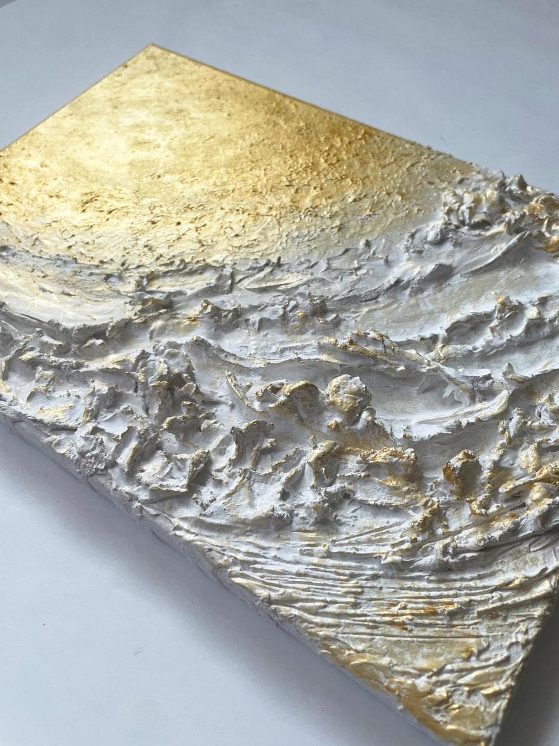金と白 立体抽象画 ｜F4｜絵画　テクスチャーアート