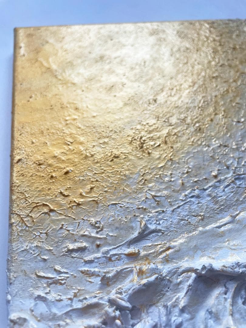 金と白 立体抽象画 ｜F4｜絵画　テクスチャーアート