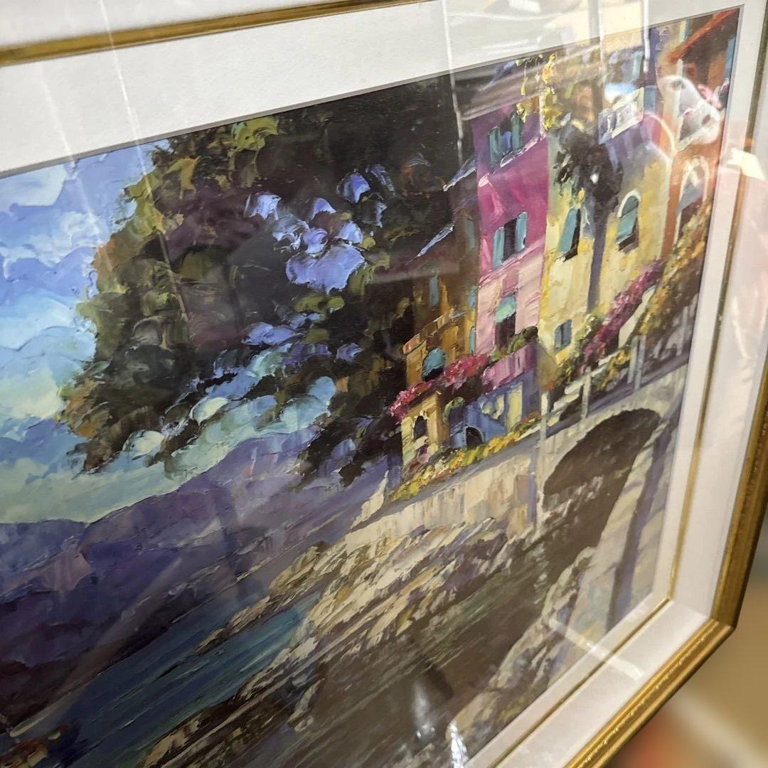 海の風景 油彩画 フレーム付き　90x110cm