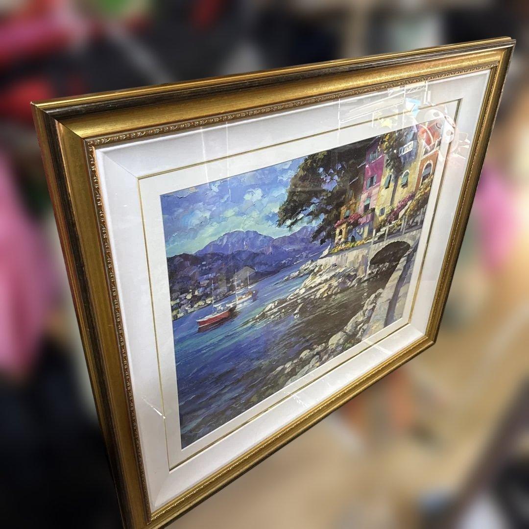 海の風景 油彩画 フレーム付き　90x110cm