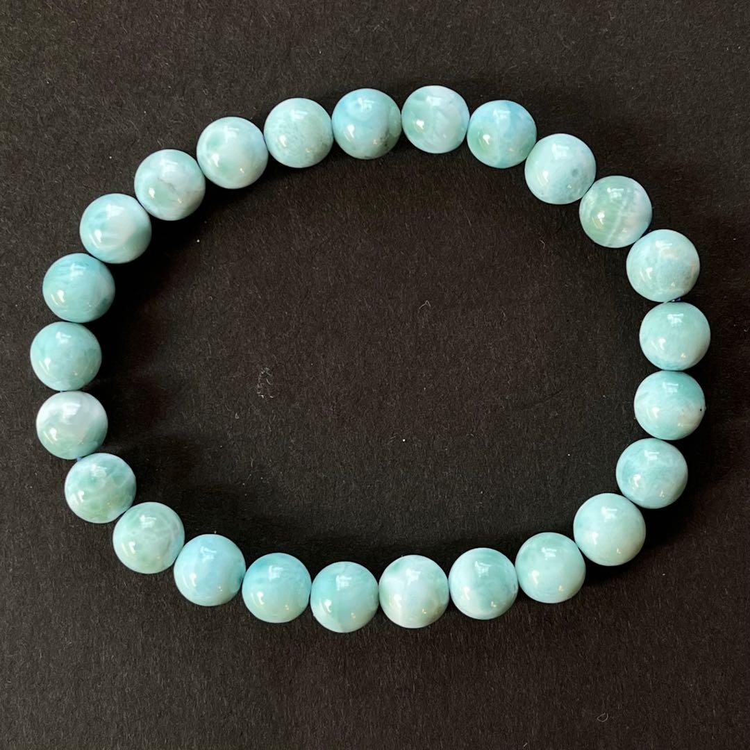 天然ラリマー(larimar)ラウンド7.5mm,内周16cmブレス。