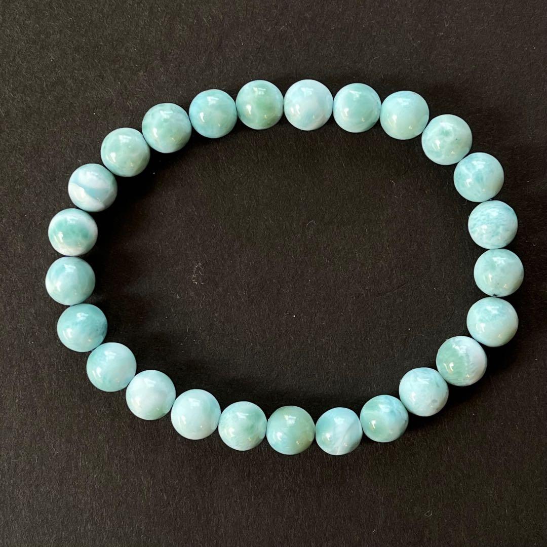 天然ラリマー(larimar)ラウンド7.5mm,内周16cmブレス。