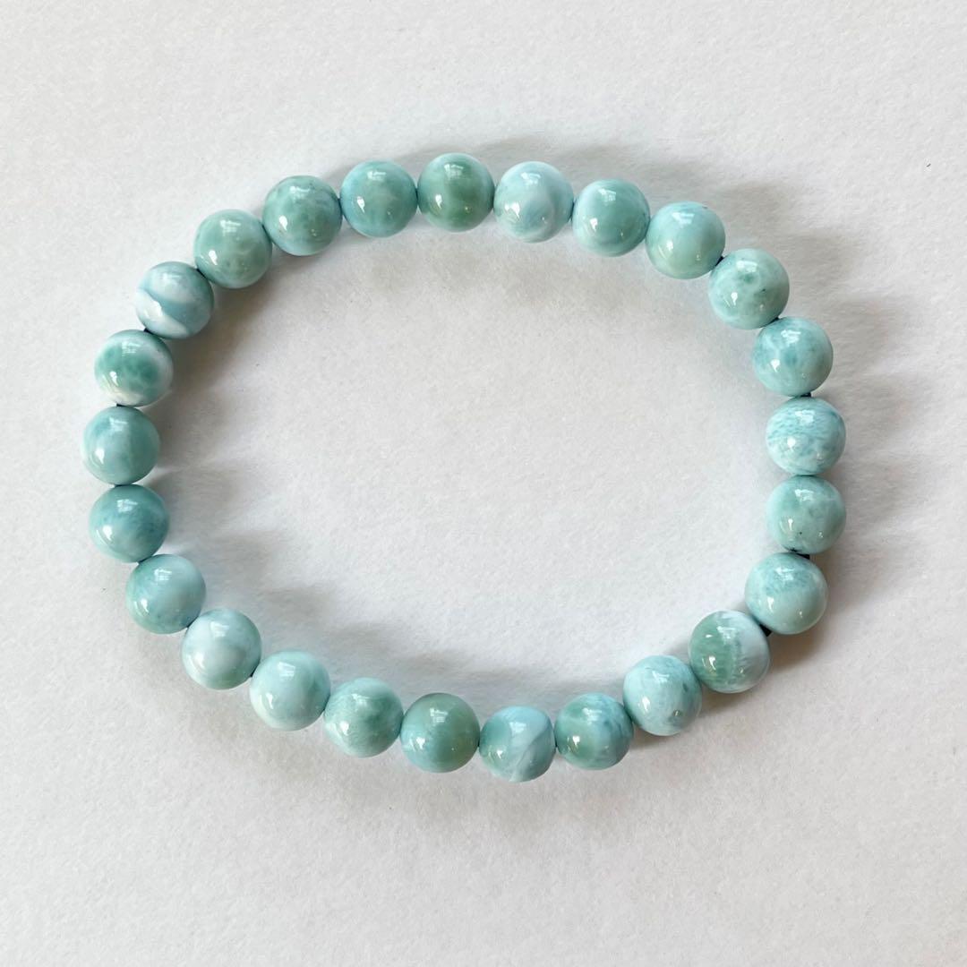天然ラリマー(larimar)ラウンド7.5mm,内周16cmブレス。