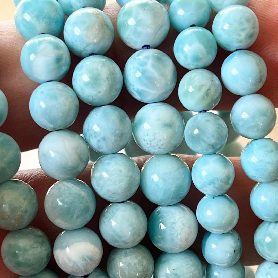 天然ラリマー(larimar)ラウンド7.5mm,内周16cmブレス。