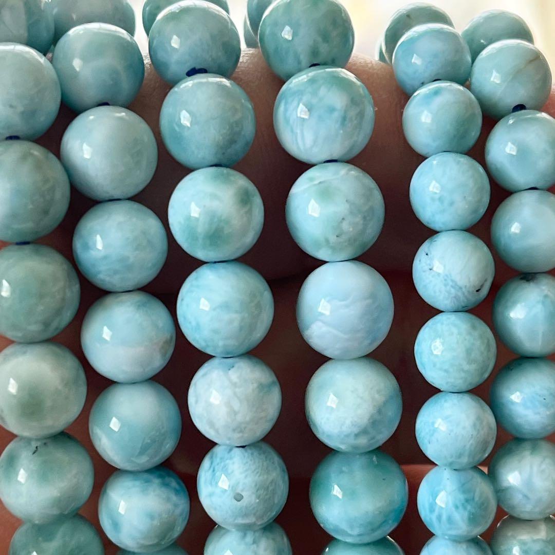 天然ラリマー(larimar)ラウンド7.5mm,内周16cmブレス。