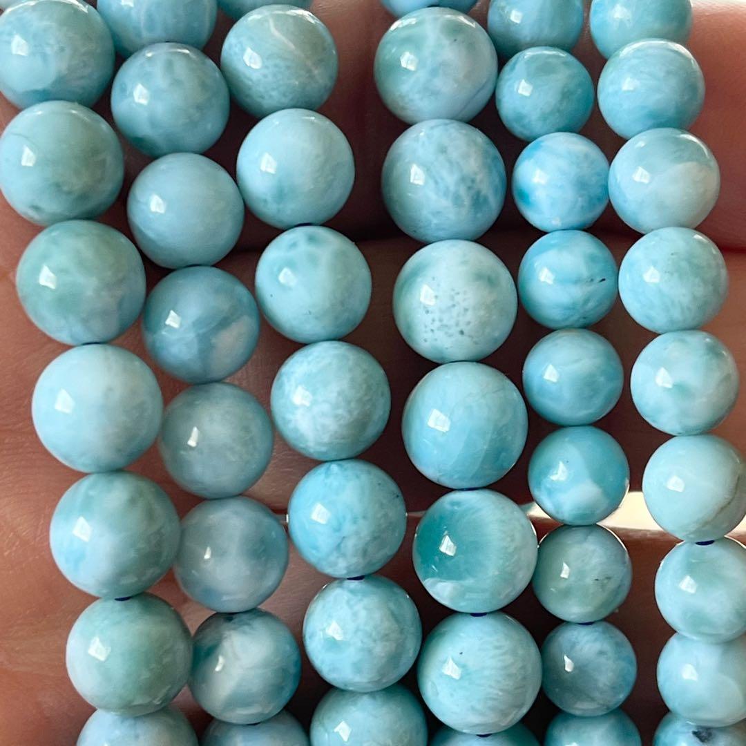 天然ラリマー(larimar)ラウンド7.5mm,内周16cmブレス。