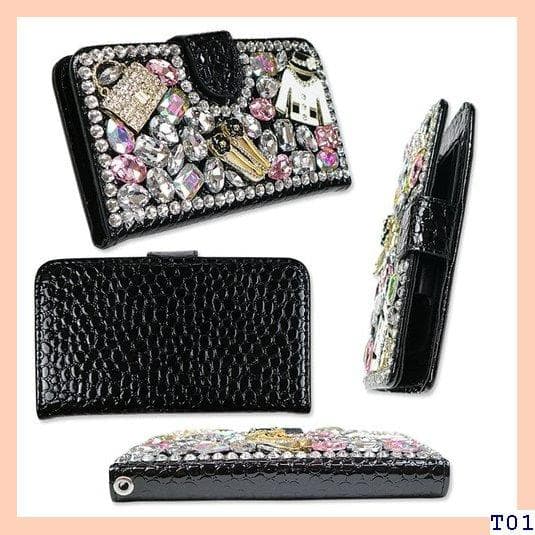 個性的☆ビジュー付艶スマホケース 多機種対応 手帳型ケー クロコ キラキラ