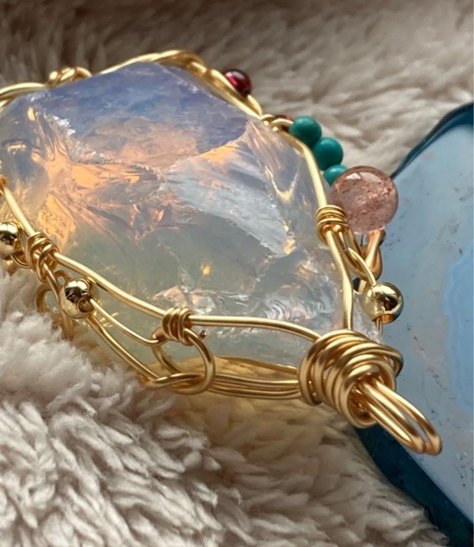 パワーストーン【ペンダントトップ】アンダラクリスタル　エンジェル小さめ天然石付