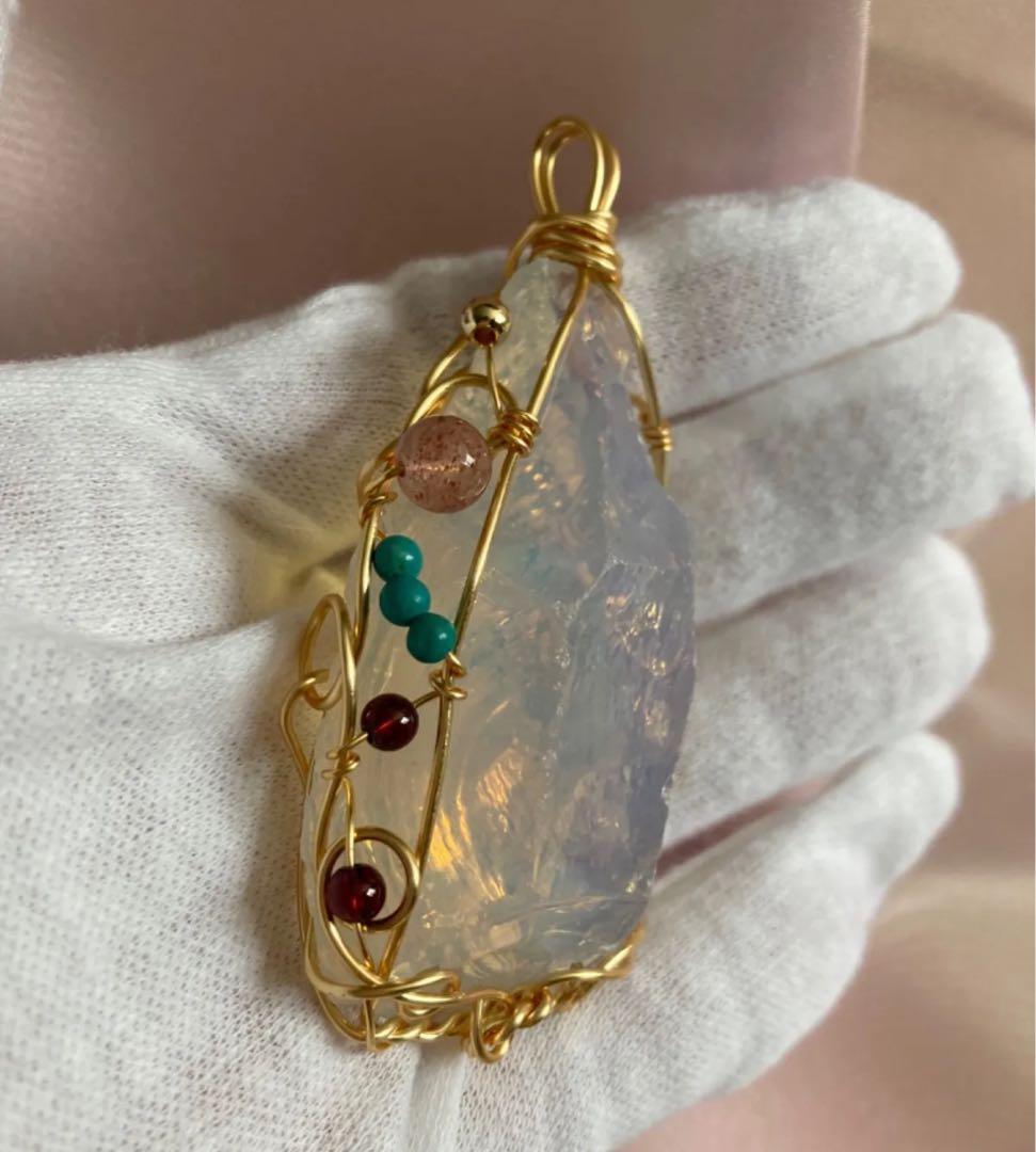 パワーストーン【ペンダントトップ】アンダラクリスタル　エンジェル小さめ天然石付