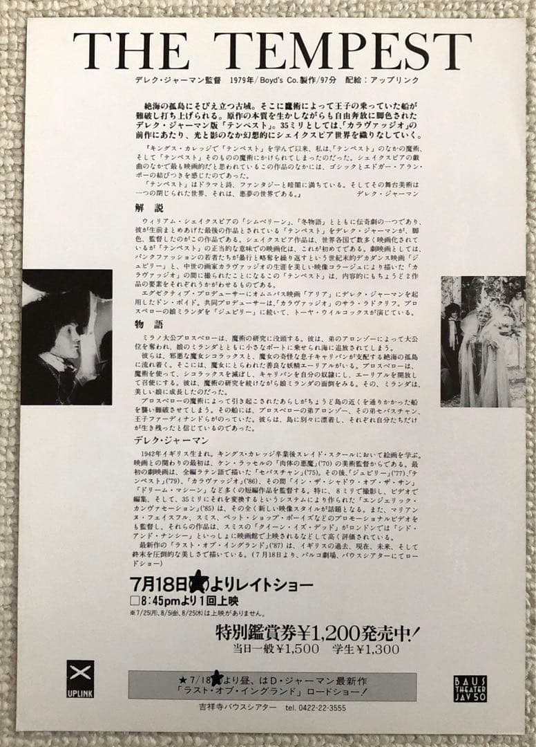 お値下げしました。デレクジャーマン監督作品　チラシセット　映画フライヤー