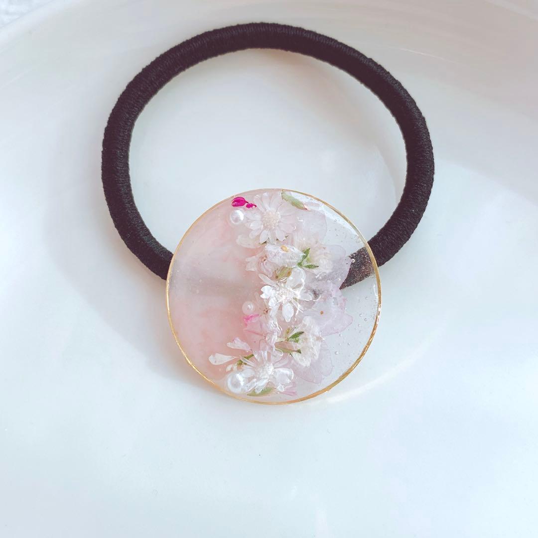 レジンヘアゴム　桜　レース　淡色　ピンク　シンプル