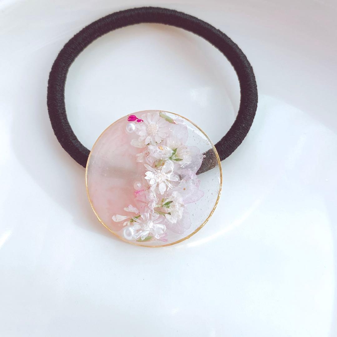 レジンヘアゴム　桜　レース　淡色　ピンク　シンプル