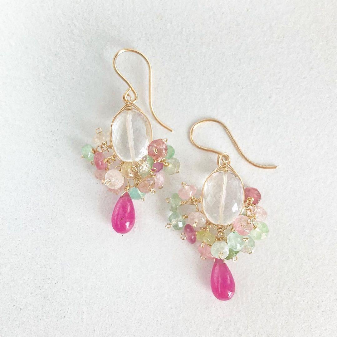 14kgf ルビーとトルマリンのピアス✨