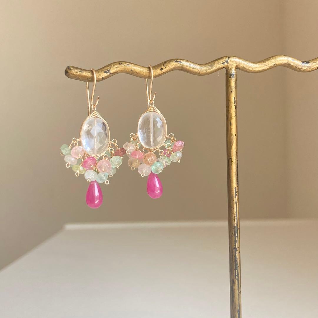 14kgf ルビーとトルマリンのピアス✨