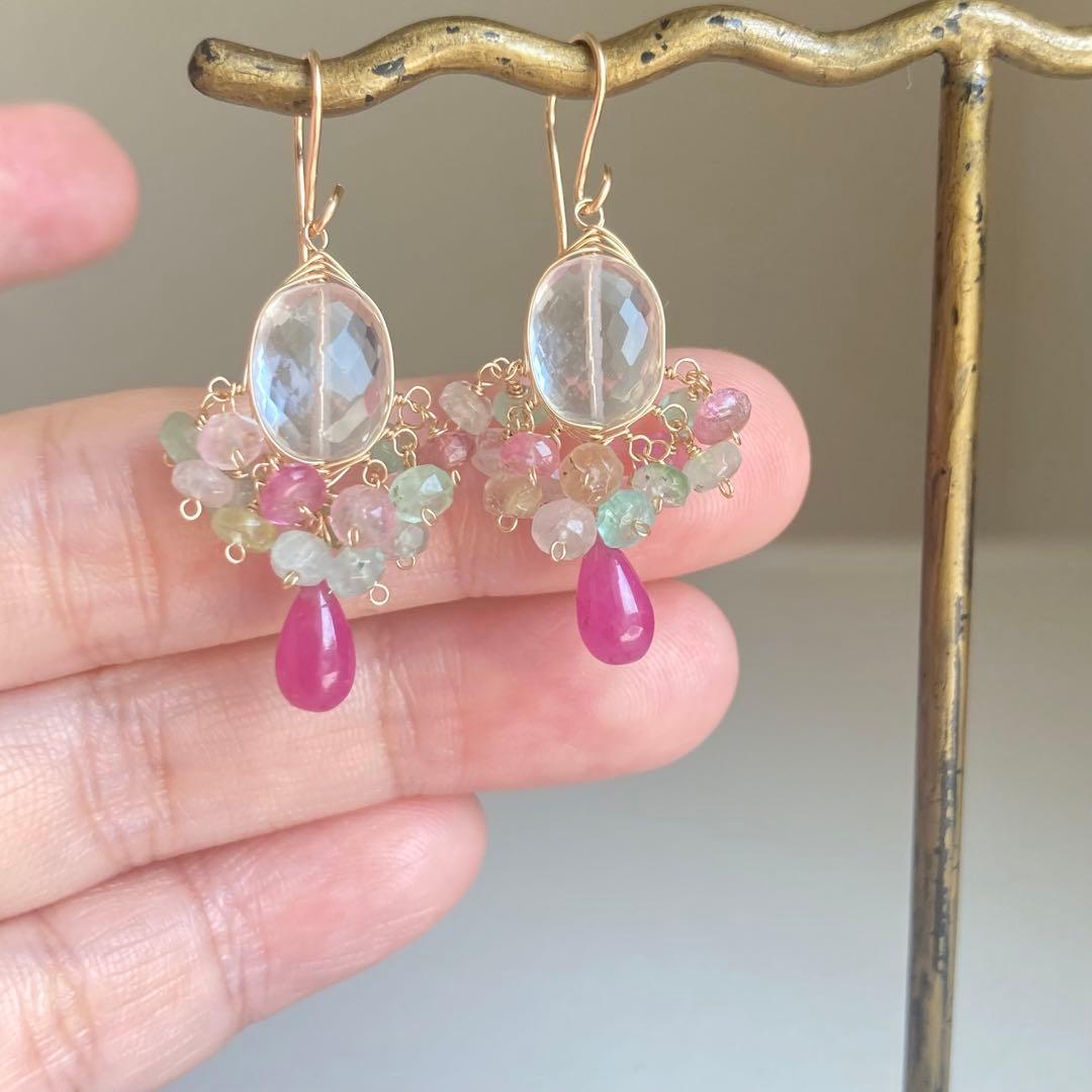 14kgf ルビーとトルマリンのピアス✨