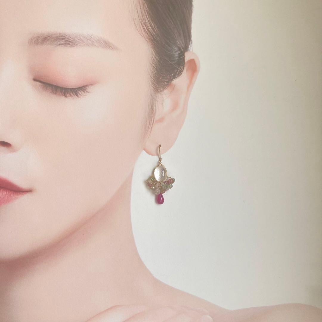 14kgf ルビーとトルマリンのピアス✨