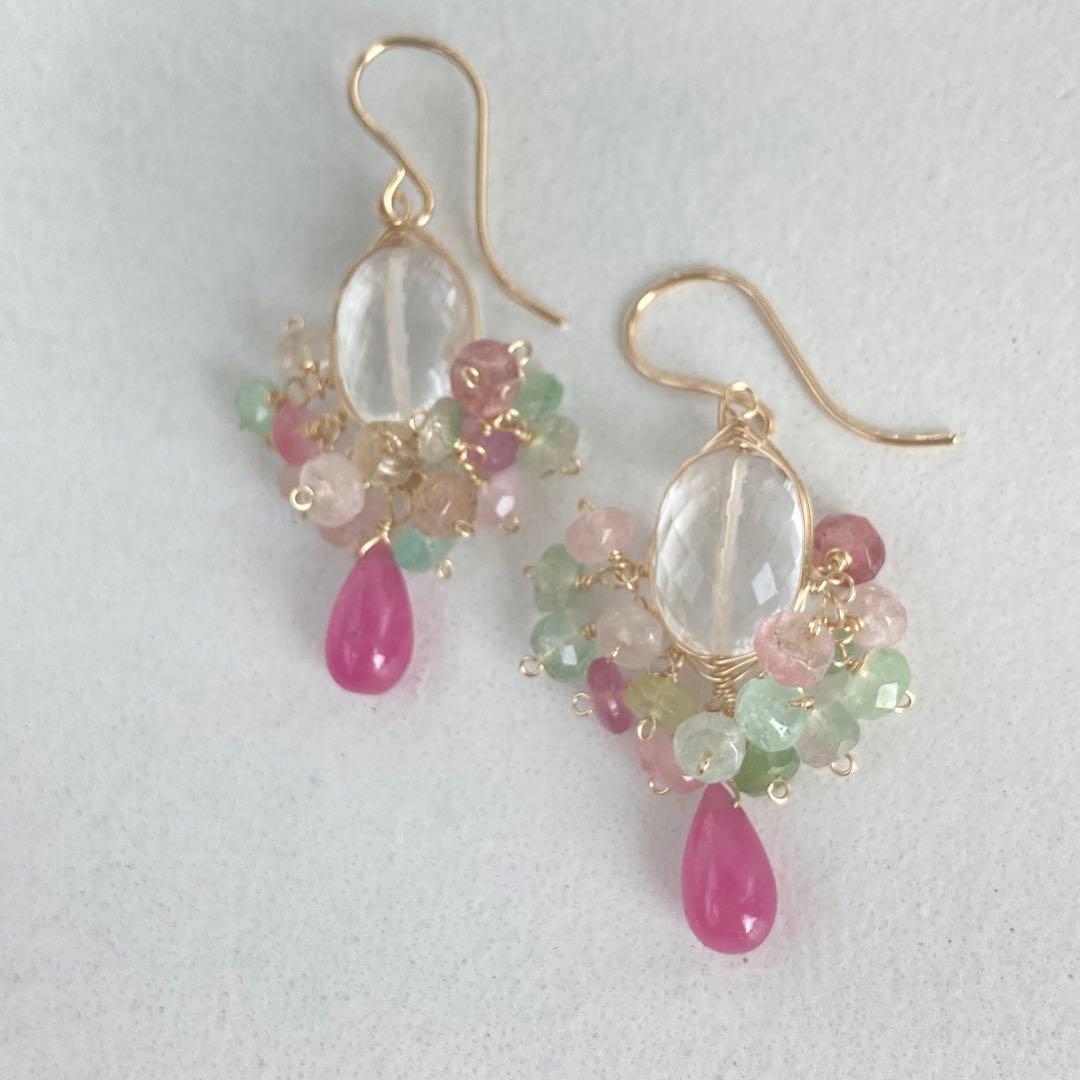 14kgf ルビーとトルマリンのピアス✨