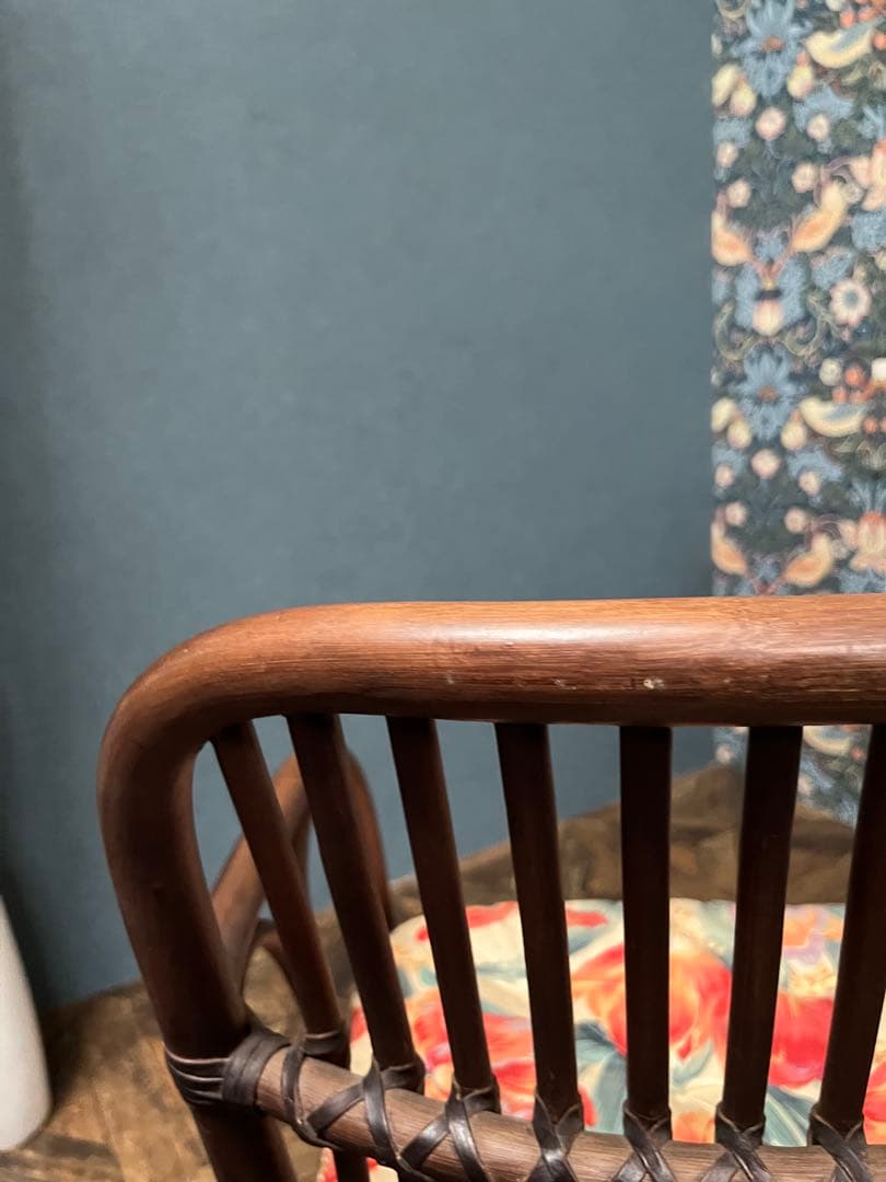 アームチェア 椅子 ① ラタン 籐 インテリア 昭和レトロ 当時物 花柄