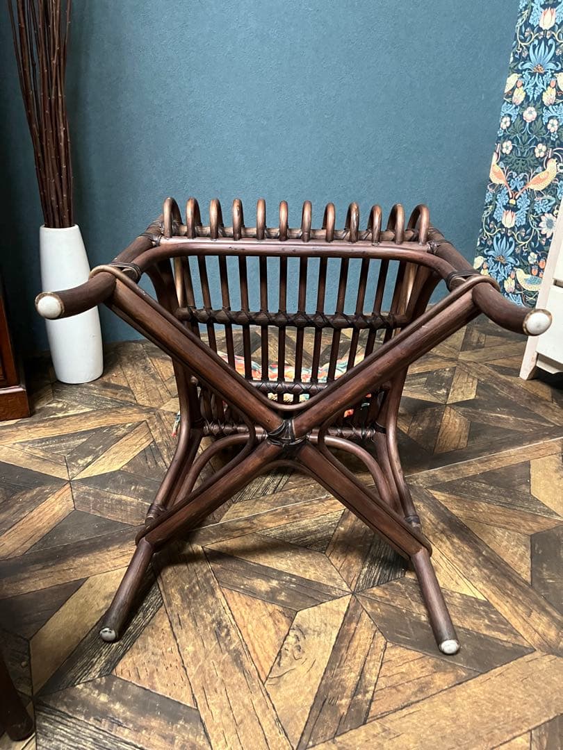 アームチェア 椅子 ① ラタン 籐 インテリア 昭和レトロ 当時物 花柄