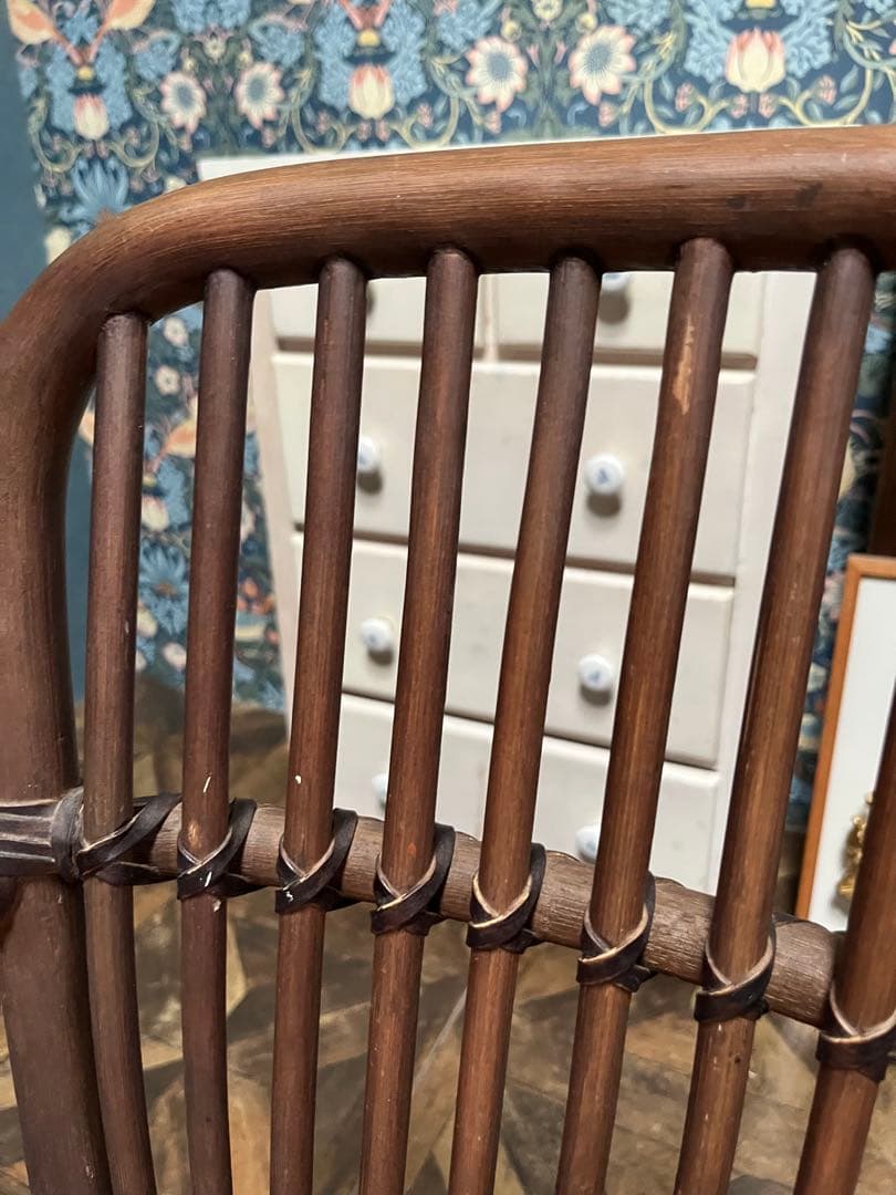 アームチェア 椅子 ① ラタン 籐 インテリア 昭和レトロ 当時物 花柄