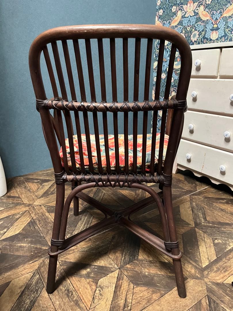 アームチェア 椅子 ① ラタン 籐 インテリア 昭和レトロ 当時物 花柄