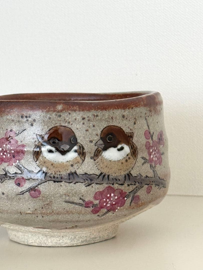 (3/31まで)スズメと桜の抹茶碗｜未使用・高級和食器・作家物風