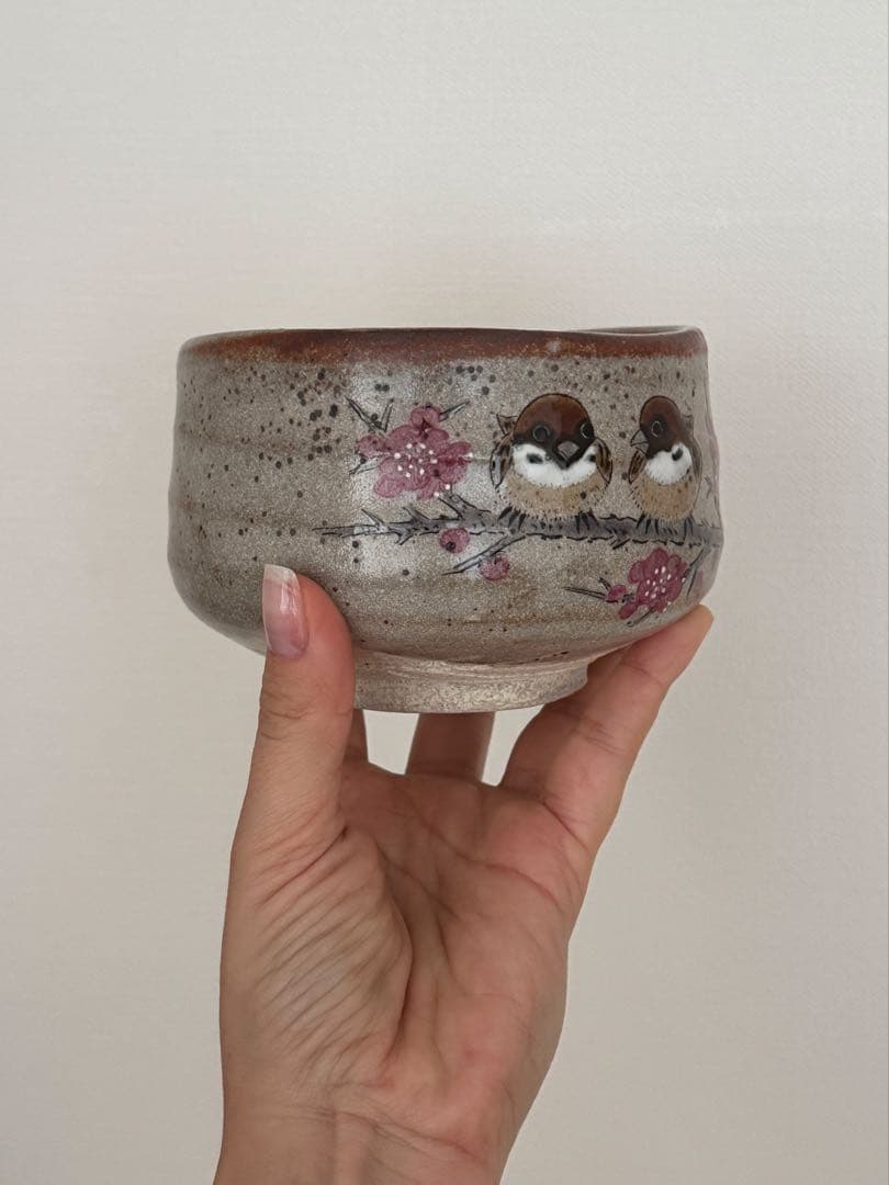 (3/31まで)スズメと桜の抹茶碗｜未使用・高級和食器・作家物風