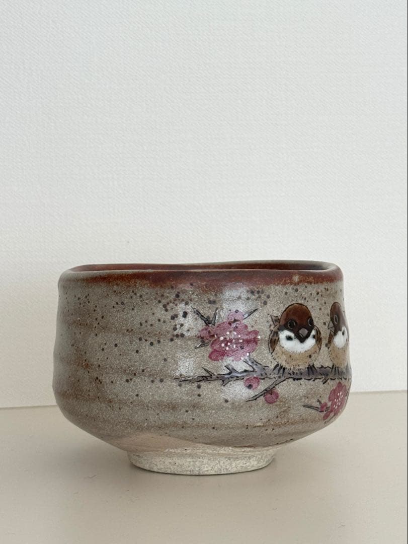 (3/31まで)スズメと桜の抹茶碗｜未使用・高級和食器・作家物風