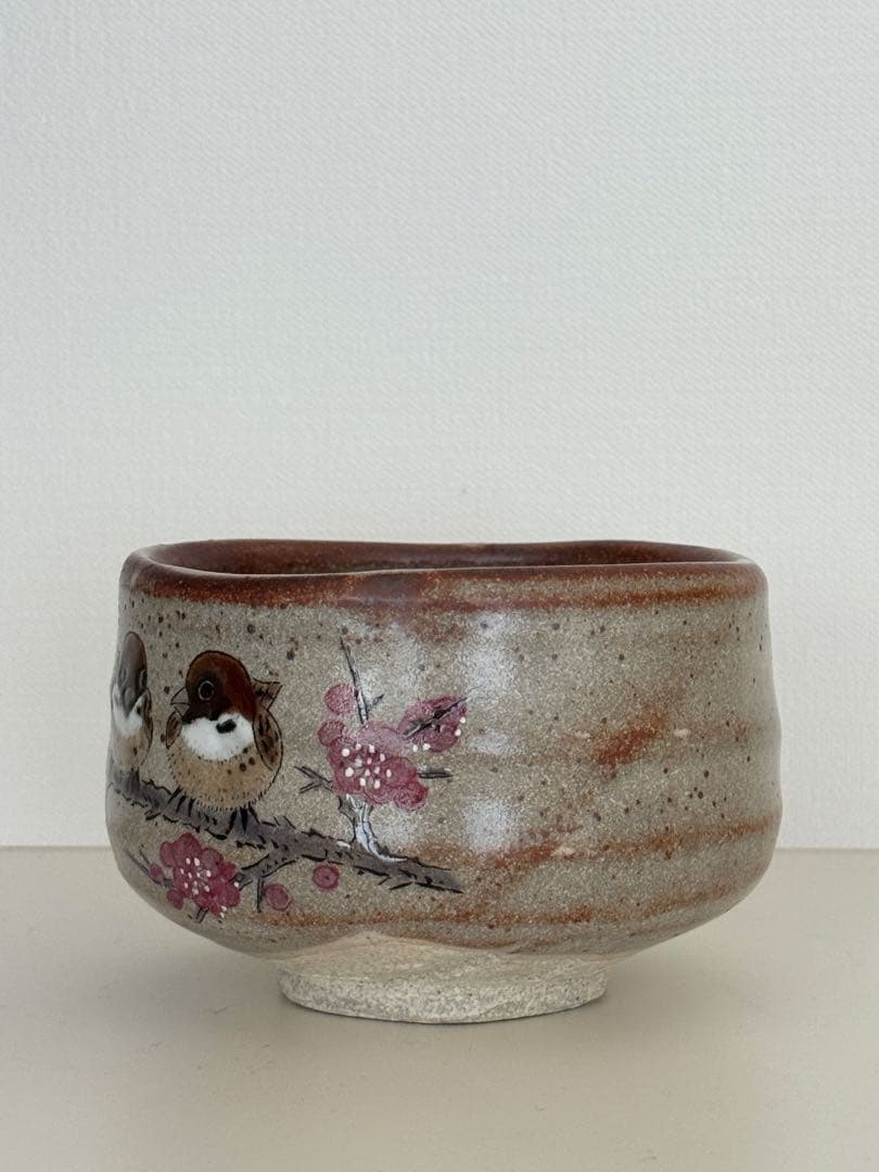 (3/31まで)スズメと桜の抹茶碗｜未使用・高級和食器・作家物風