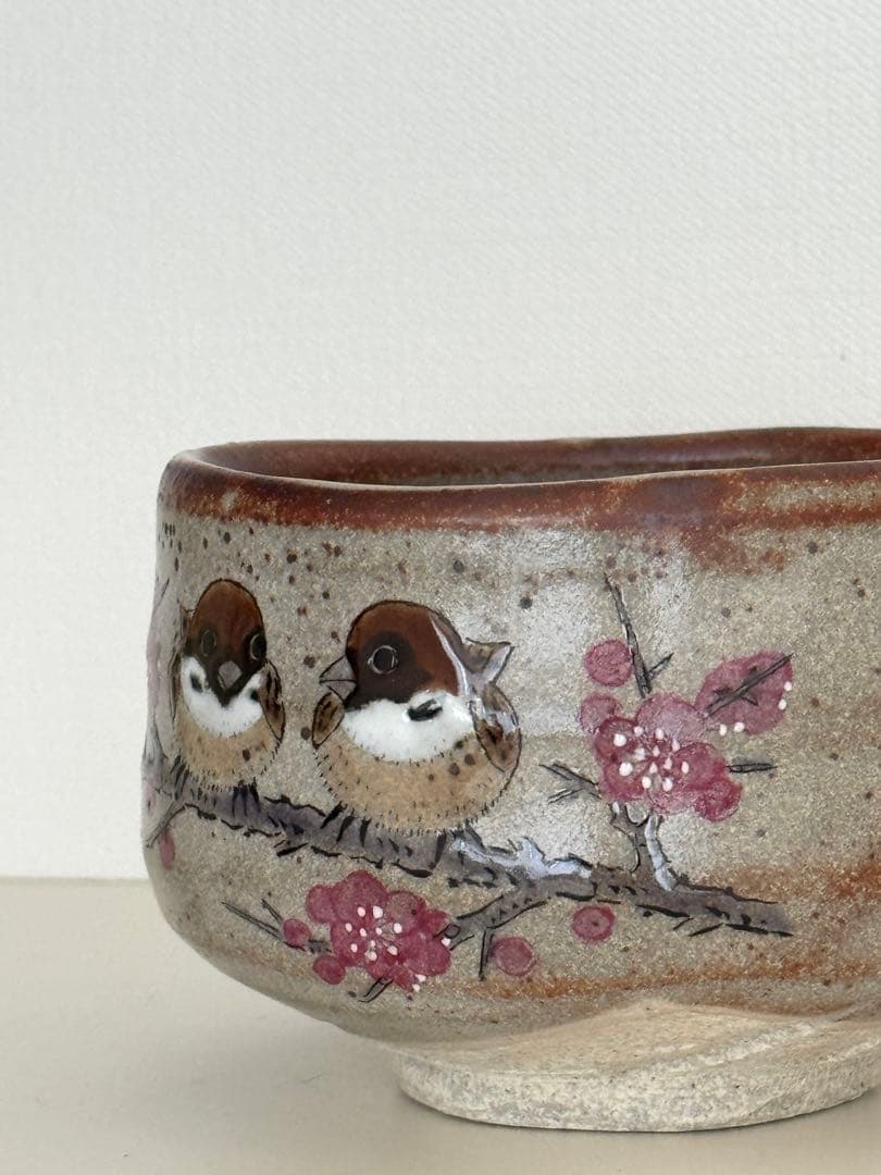 (3/31まで)スズメと桜の抹茶碗｜未使用・高級和食器・作家物風