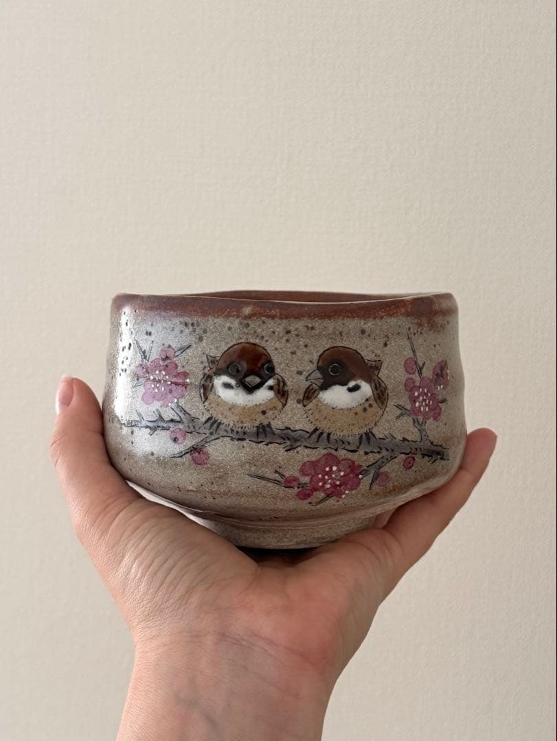 (3/31まで)スズメと桜の抹茶碗｜未使用・高級和食器・作家物風