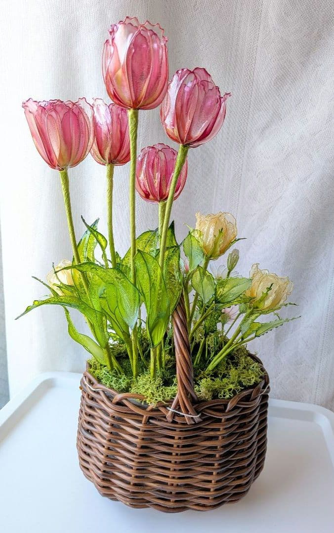 春のかご　　　アメリカンフラワー　（ディップフラワー）